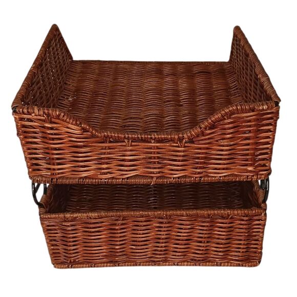 VTG Wicker Rattan 2-Tier Desk File Tray Mail/Letter Office Organizer Boho Style - Picture 5 of 9